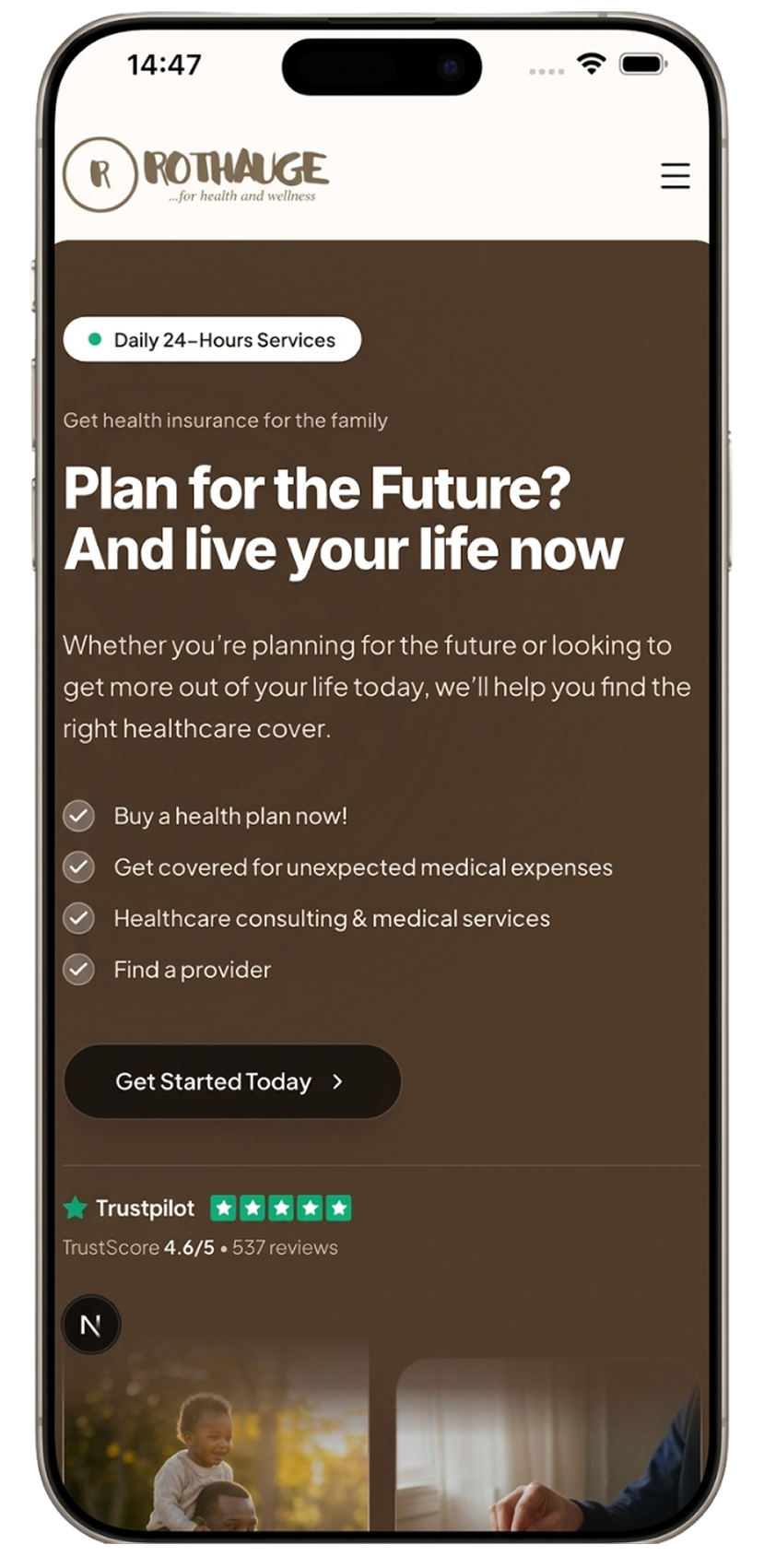 Rothuage Mobile Health App Running on iPhone